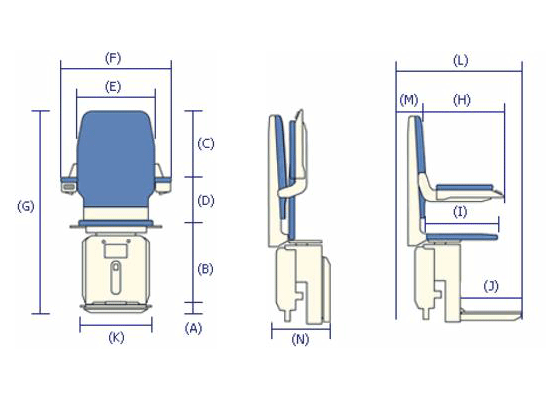 Dimensions for the Bison 80 Curved Stairlift